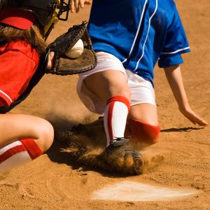 Closeup of face on girl playing softball